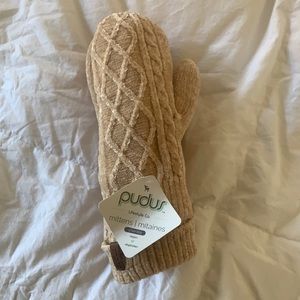 Pudus Chenille Knit Winter Mittens in Sand